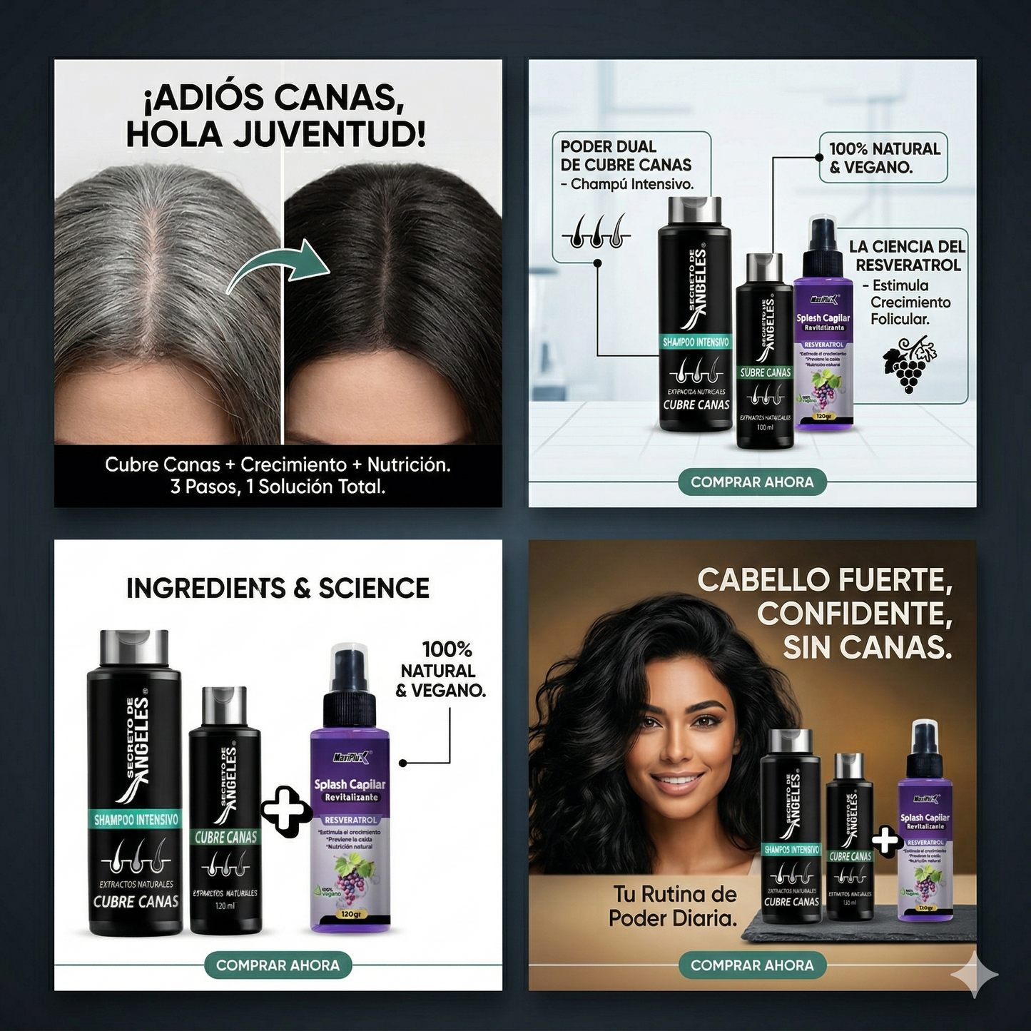 Shampoo cubre canas Secreto de angeles + revitalizante